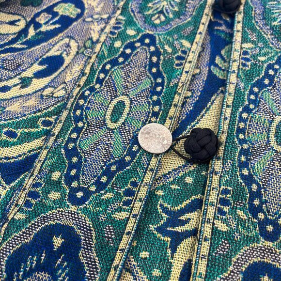 Boho Tapestry Long Duster Jacket Blue Colors Ladies Size MED - Picture 6 of 7